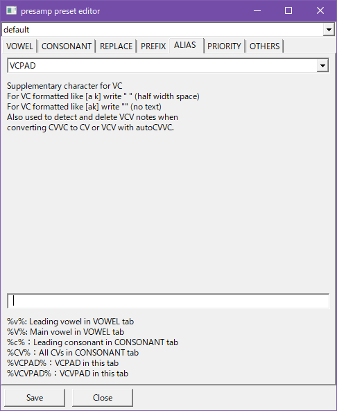 Screenshot of plugin, alias tab