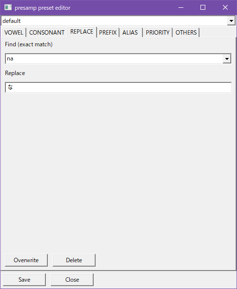 Screenshot of plugin, replace tab
